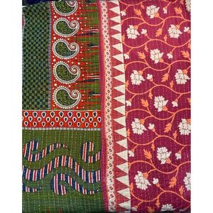 Kantha Quilt Throw Blanket Reversible Bohemian Patchwork Bedspread Indian